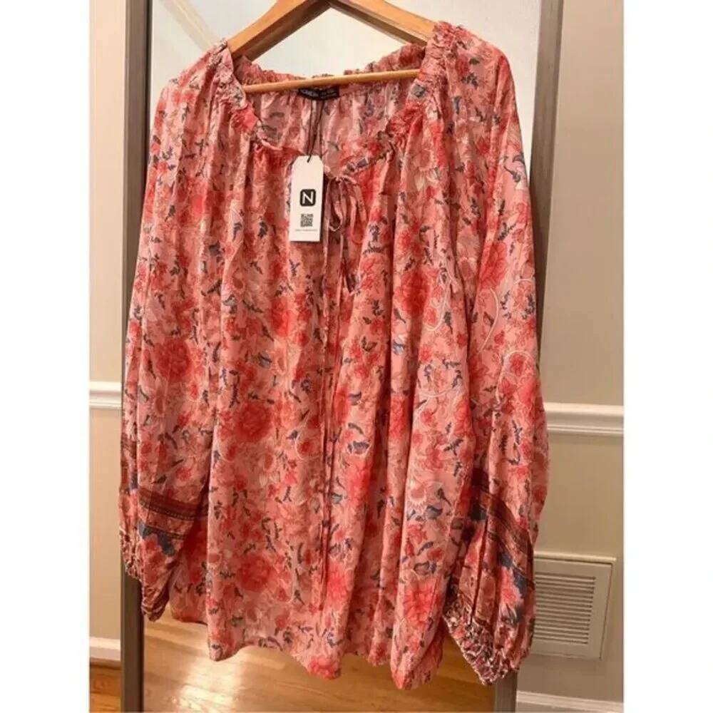 Noracora Mauve Paisley Floral Bell Sleeve Top XXXL